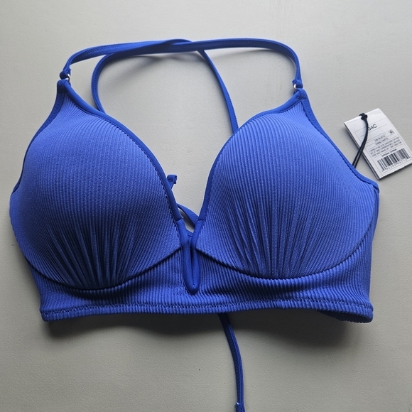 NWT Shade And Shore Women's Swim Bikini Top Size 34C Cobalt Blue Tie Back - Picture 1 of 6